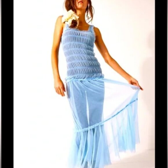 new FREE PEOPLE intimately lets talk tutu blue slip dress xs - Picture 3 of 3